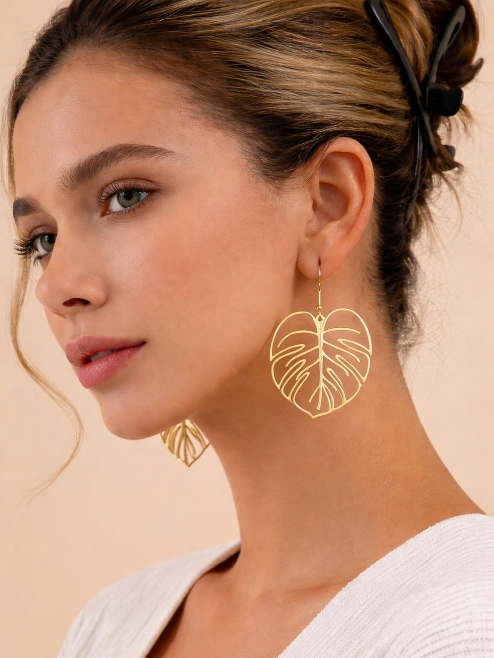 14k Gold Plated Monstera Leaf Drop Earrings